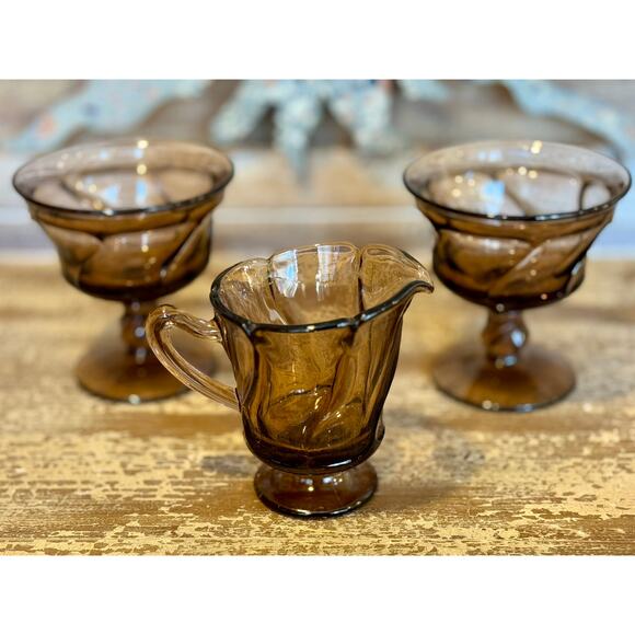 Vintage Fostoria Jamestown Amber Glassware – Goblets, Wine, Sherbets, Creamer - Picture 5 of 5